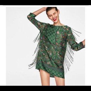 ZARA WOMAN TRIBAL PRINGED FRINGE DETAIL DRESS